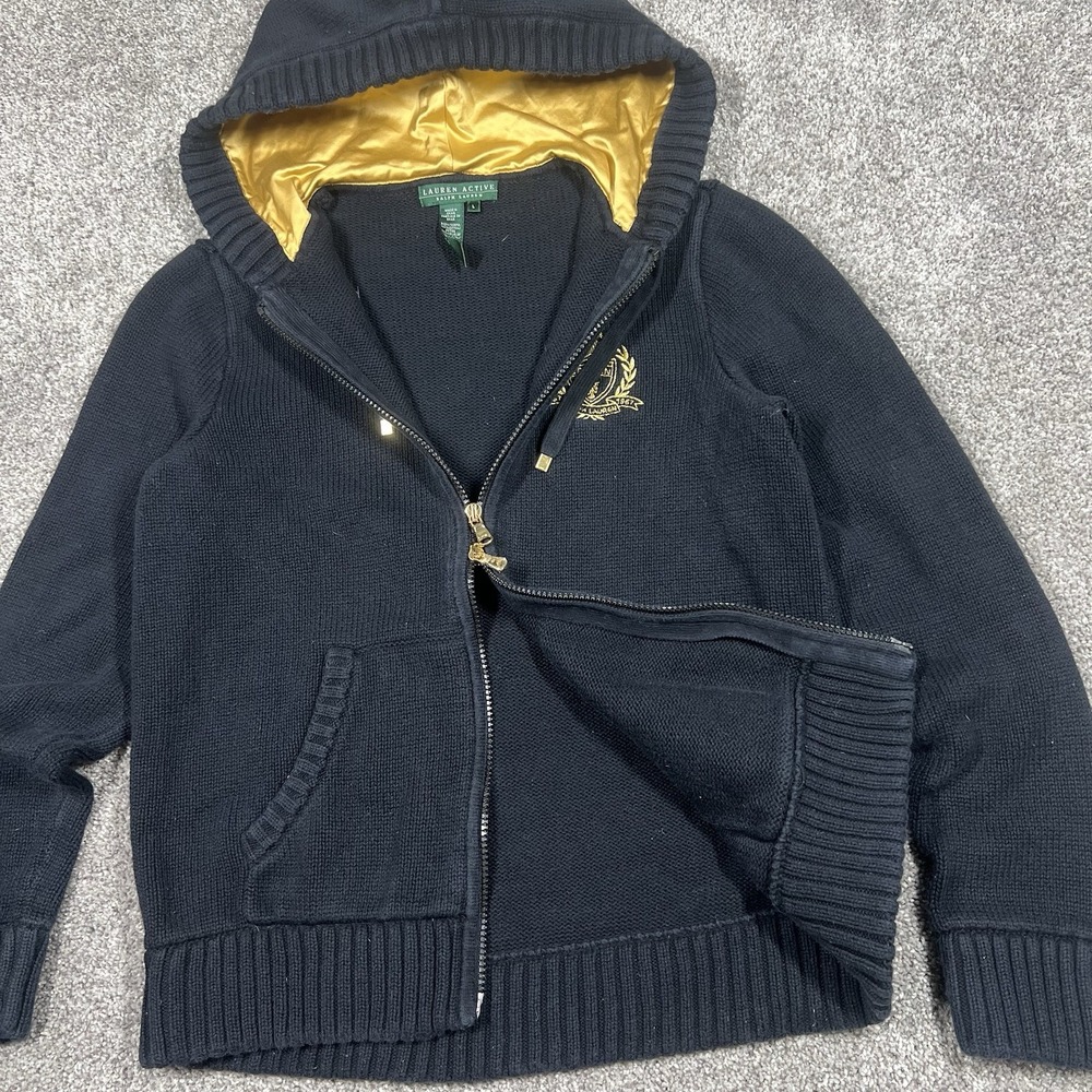 Vintage Y2K Women's L Polo Ralph Lauren Crest Logo Full Zip Chunky Knit Sweater - Picture 4 of 8